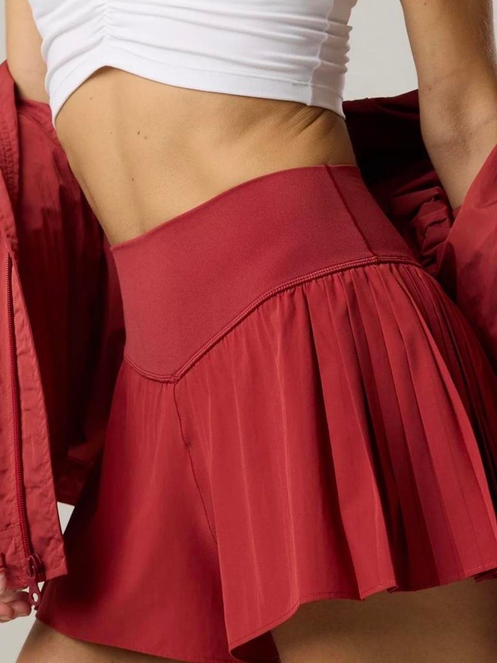 Aerie High-Waist Pleated Red Shorts